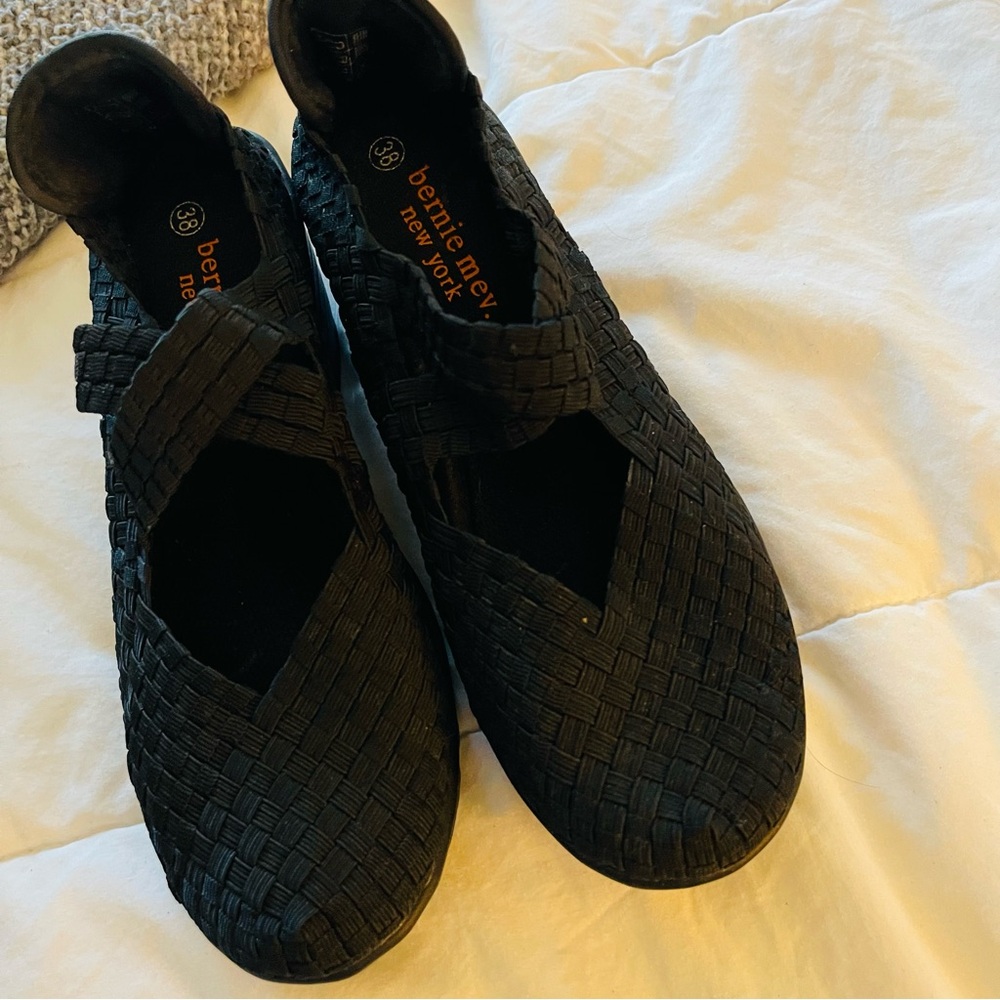 Bernie Mev Black Woven Slip-On Wedge Heels